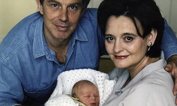 Tony Blair and Cherie Booth with their fourth child, Leo, in May 2000.